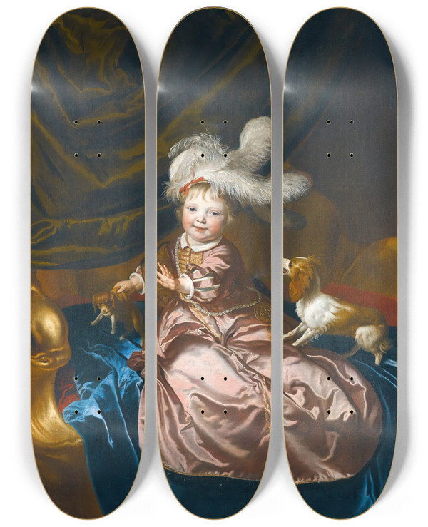 Triptych art skateboard deck of Jacob Van Loo Portrait Of A Boy by Jacob Van Loo (1614-1670)
