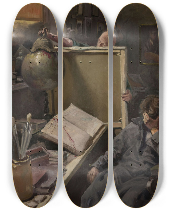 Triptych art skateboard deck of Jzef Rapacki Artists Vision by Jozef Rapacki (1871-1929)