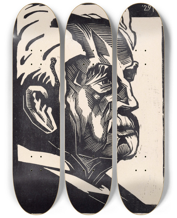 Triptych art skateboard deck of Meijer Bleekrode Portret Van Florentinus Marinus Wibaut by Meijer Bleekrode (1896-1943)