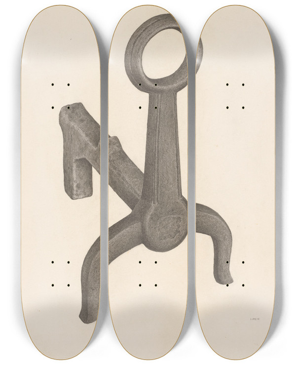Triptych art skateboard deck of Jacob Lipkin Andiron One Of Pair_4 by Jacob Lipkin