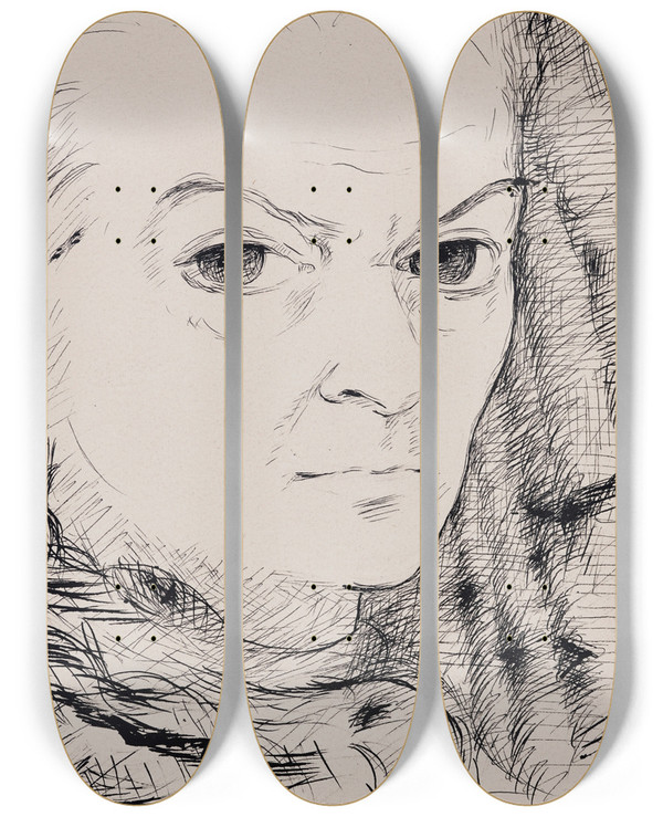 Triptych art skateboard deck of Mose Kisling Autoportrait by Moise Kisling (1891-1953)