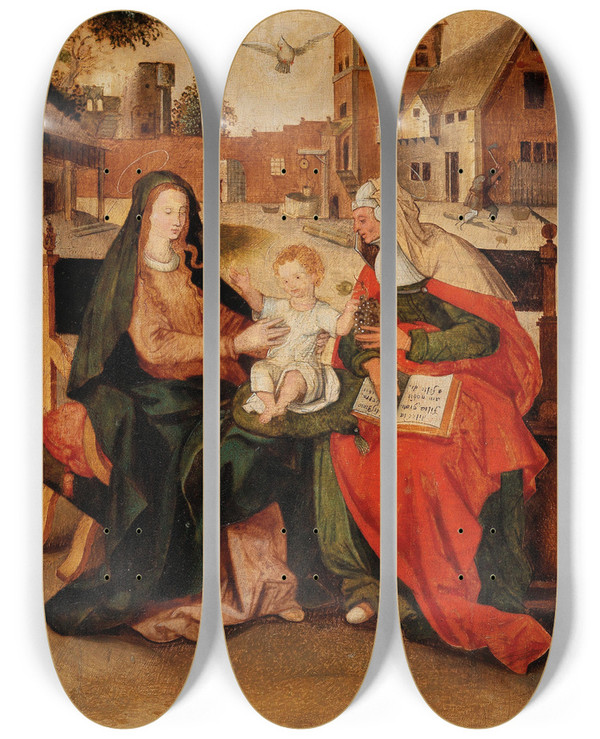 Triptych art skateboard deck of Circle Of Hendrick De Clerck The Virgin And Child With Saint Anne by Circle Of Hendrick De Clerck (1570-1629)