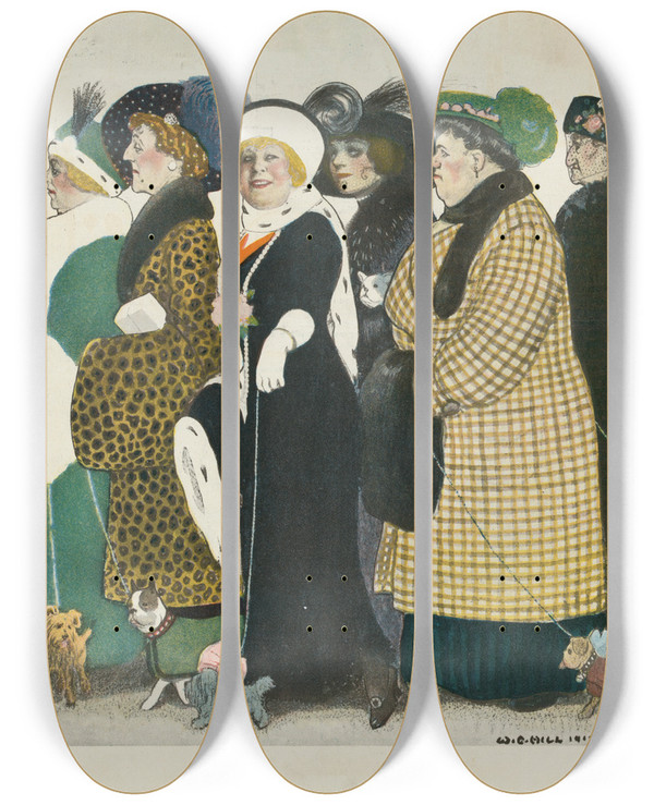 Triptych art skateboard deck of William Ely Hill The Chaingang by William Ely Hill (1887-1962)