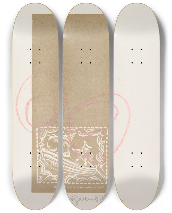 Triptych art skateboard deck of Akseli Gallenkallela Korukalevala The Illustrated Kalevala Poem L Vignette With Vinminens Departure by Akseli Gallen Kallela (1865-1931)