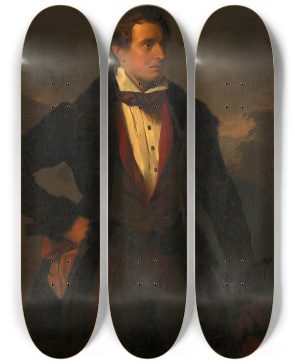 Triptych art skateboard deck of Josef Danhauser Franz Danhauser Der Jngere Bruder Des Knstlers by Josef Danhauser (1805-1845)