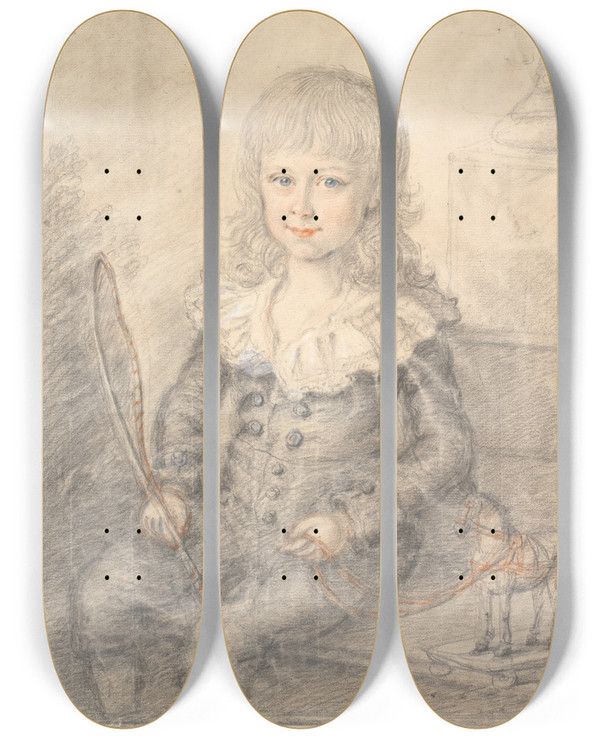 Triptych art skateboard deck of Jens Juel Portrt Af Dreng Med En Legetjshest by Jens Juel (1745-1802)