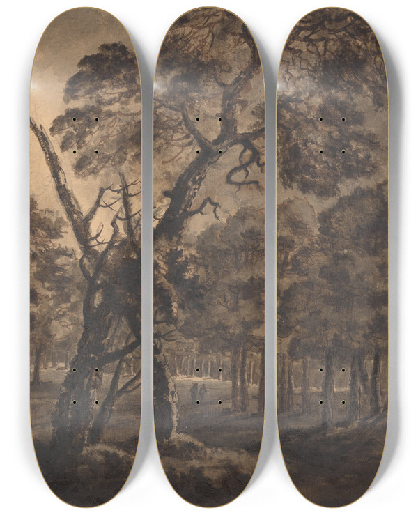 Triptych art skateboard deck of William Gilpin Forest Scene by William Gilpin (1724-1804)