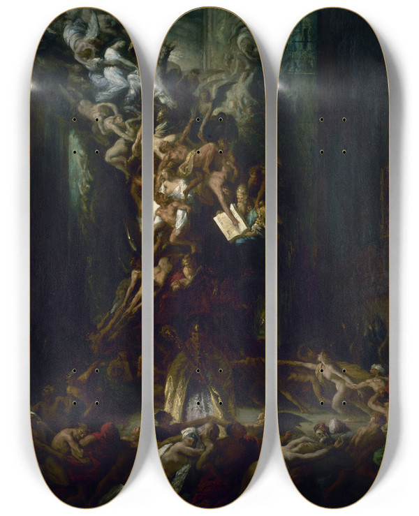 Triptych art skateboard deck of Louis Candide Boulanger La Ronde Du Sabbat by Louis Candide Boulanger (1806-1867)