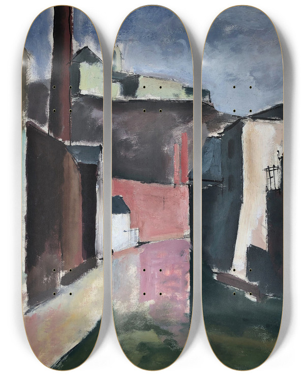 Triptych art skateboard deck of Otto Geigenberger Aus Luxemburg by Otto Geigenberger (1881-1946)