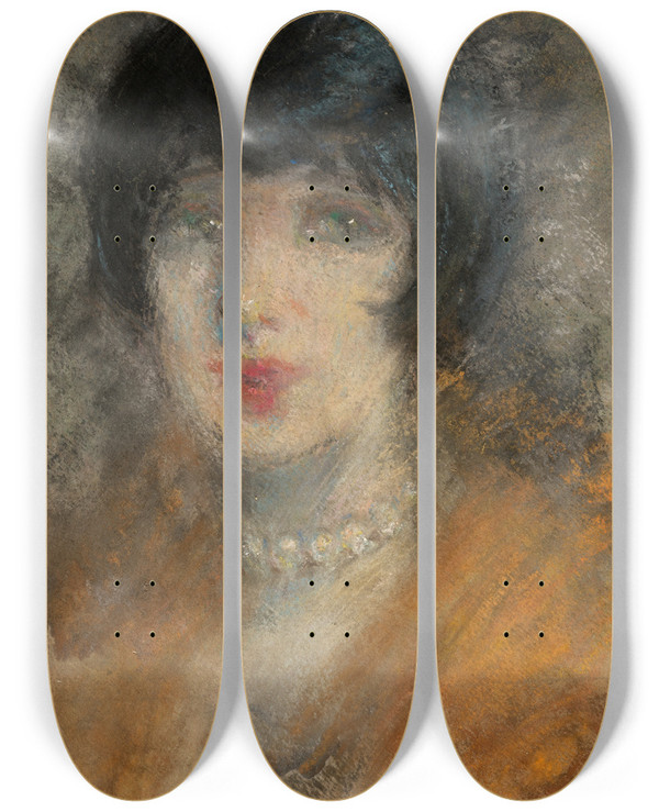 Triptych art skateboard deck of Alice Pike Barney Nightclub by Alice Pike Barney (1857-1931)