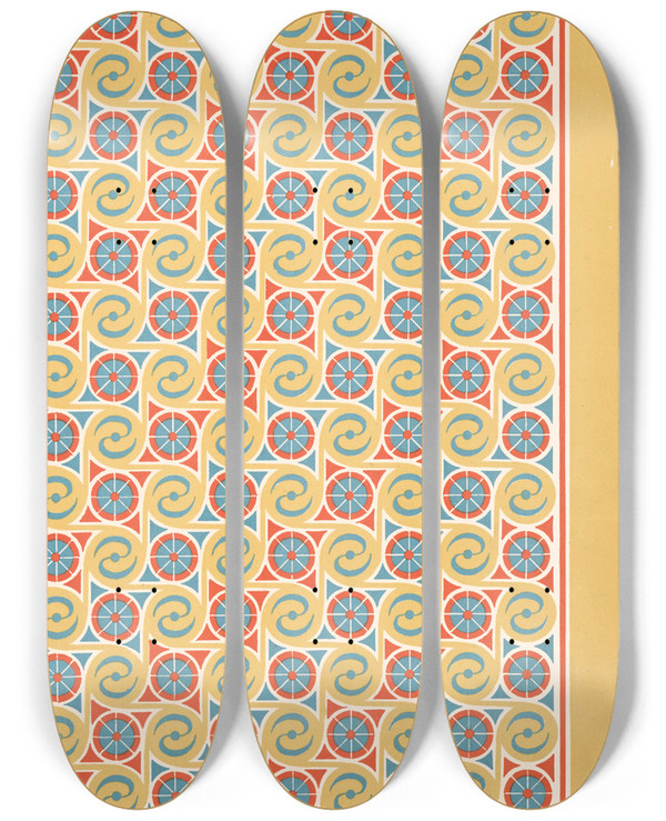 Triptych art skateboard deck of Gustave Jquier 36 Plafond Du Tombeau Damenheb N 90 by Gustave Jequier (1868-1946)