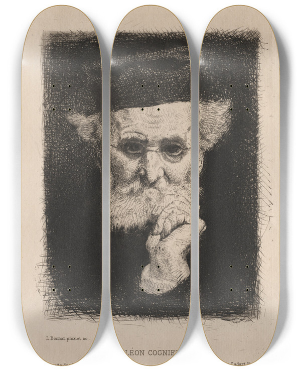Triptych art skateboard deck of Lon Bonnat Lon Cogniet by Leon Bonnat (1833-1922)