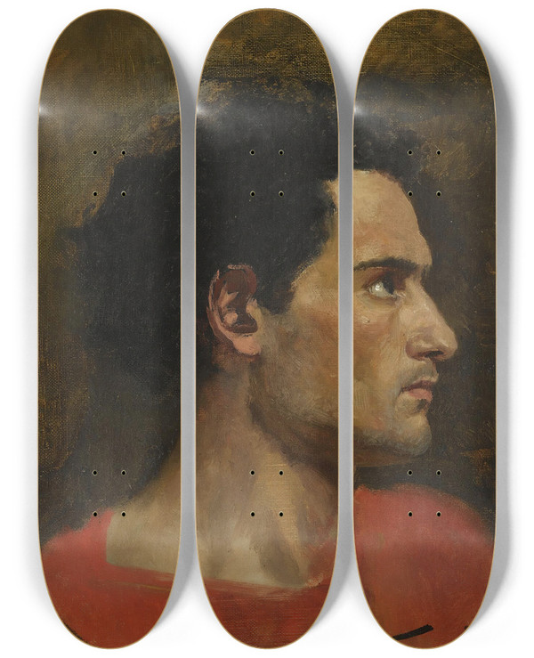 Triptych art skateboard deck of Henryk Siemiradzki Man In Profile by Henryk Siemiradzki (1843-1902)