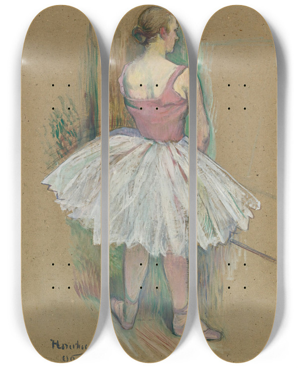 Triptych art skateboard deck of Henri De Toulouselautrec Danseuse En Pied Vue De Dos by Henri de Toulouse-Lautrec (1864-1901)