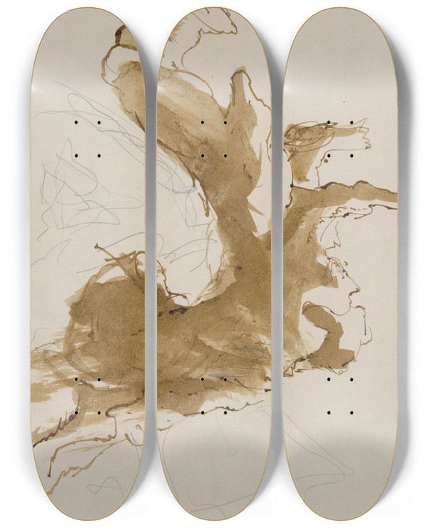 Triptych art skateboard deck of Jn Novk Tdie Stromov_6 by Jan Novak (1921-1944)