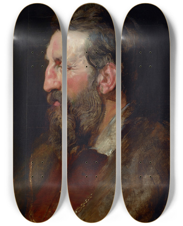 Triptych art skateboard deck of Peter Paul Rubens Portrait Of Aman by Peter Paul Rubens (1577-1640)