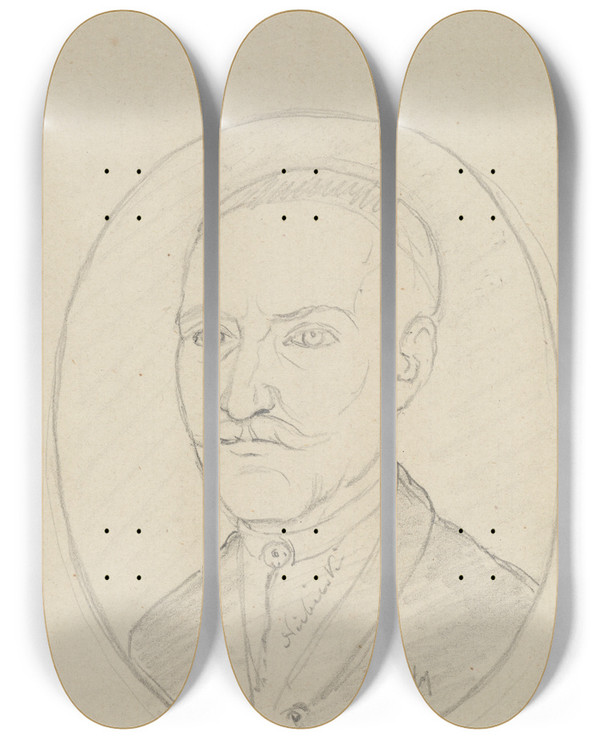 Triptych art skateboard deck of Stanisaw Cercha Szkic Popiersia Stanisawa Rysiewicza Zm 1779 Ma Klary Z Epitafium Z Kocioa Dominikanw W Krakowie by Stanislaw Cercha (1867-1919)