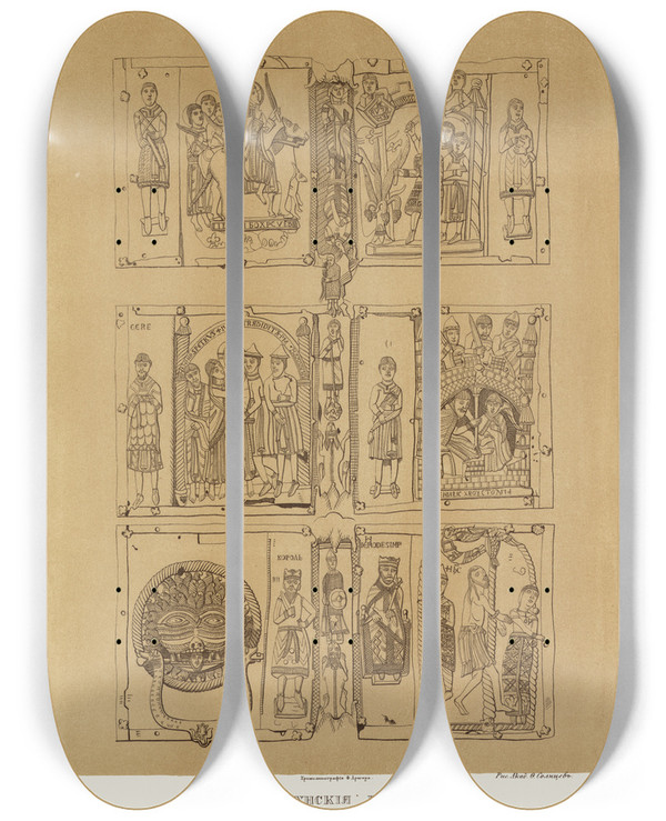 Triptych art skateboard deck of Fedor Grigoryevich Solntsev Korsunskiia Vrata Izobrazhenie 5 by Fedor Grigoryevich Solntsev (1801-1892)