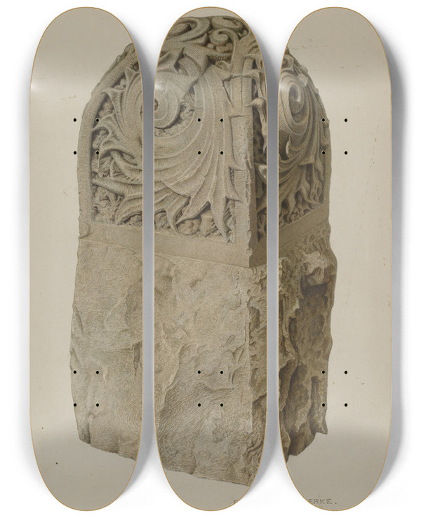 Triptych art skateboard deck of Rose Campbellgerke Stone Gate Post_1 by Rose Campbell Gerke (1882)