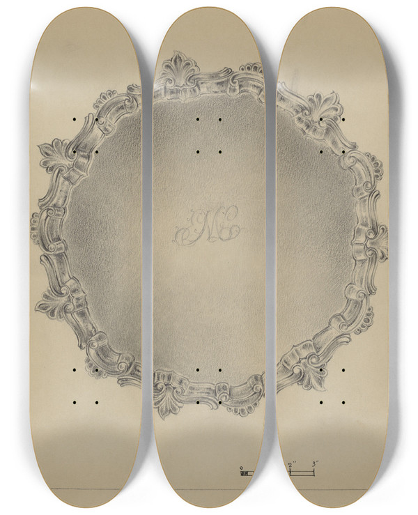 Triptych art skateboard deck of Vincent Carano Silver Salver_1 by Vincent Carano