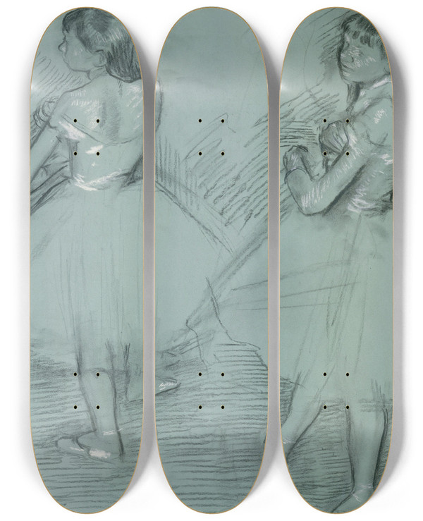 Triptych art skateboard deck of Edgar Degas Two Dancers_5 by Edgar Degas (1834-1917)