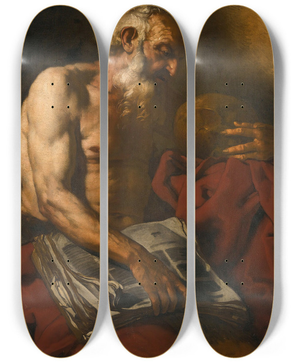 Triptych art skateboard deck of Johann Carl Loth Saint Jerome by Johann Carl Loth (1632-1698)