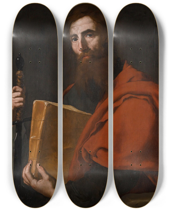 Triptych art skateboard deck of Jusepe De Ribera Saint Paul by Jusepe de Ribera (1591-1652)