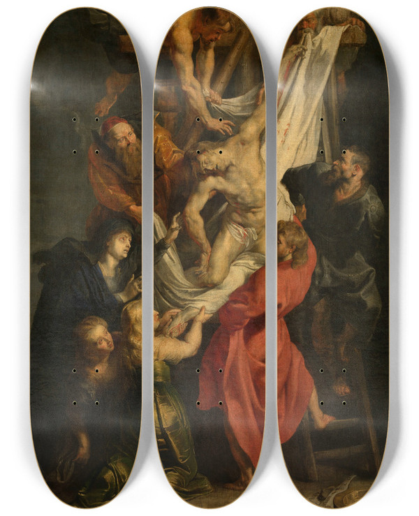 Triptych art skateboard deck of Peter Paul Rubens Descent From The Cross by Peter Paul Rubens (1577-1640)