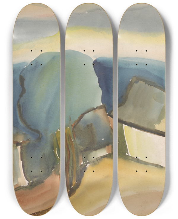 Triptych art skateboard deck of Zolo Palugyay Hillside by Zolo Palugyay (1898-1935)