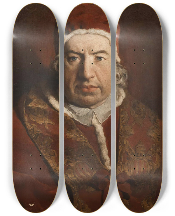 Triptych art skateboard deck of Pierre Subleyras Portrait Of Pope Benedict Xiv by Pierre Subleyras (1699-1749)