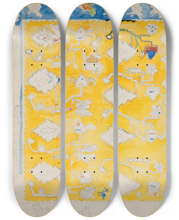 Triptych art skateboard deck of Sofija Paraszczuk Przerys Wzoru Z Kilimu Ukraiskiego_2 by Sofija Paraszczuk (1870-1947)