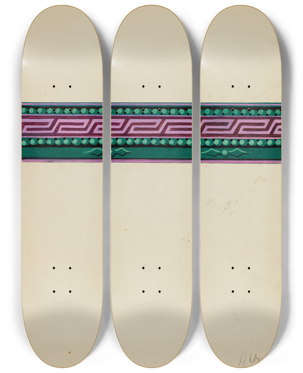 Triptych art skateboard deck of Alfonso Umana Wall Paper Border_1 by Alfonso Umana