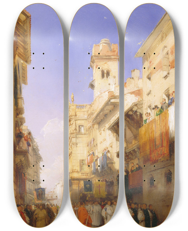 Triptych art skateboard deck of Richard Parkes Bonington Corso Santanastasia Verona_1 by Richard Parkes Bonington (1802-1828)