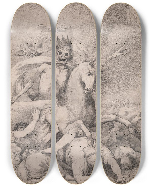 Triptych art skateboard deck of John Hamilton Mortimer Death On A Pale Horse by John Hamilton Mortimer (1740-1779)