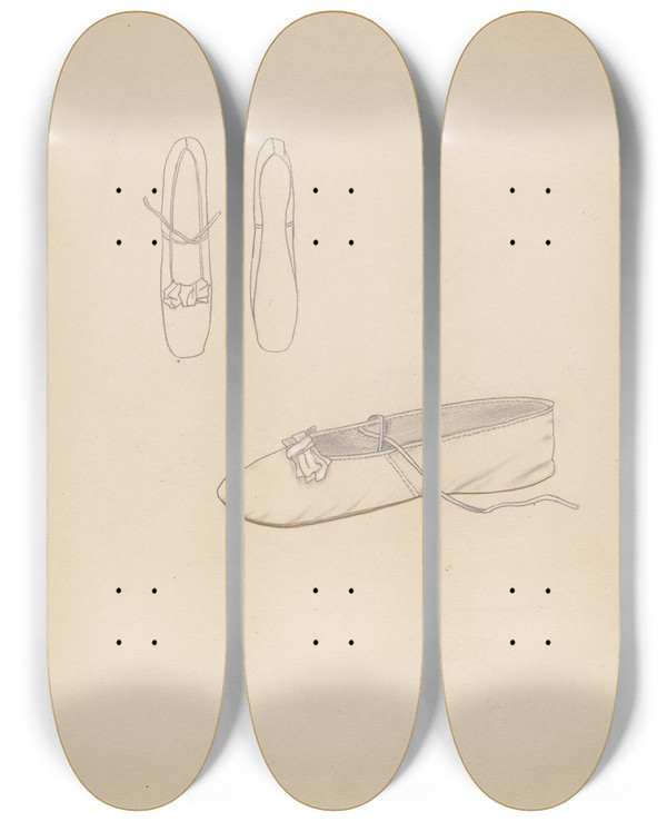 Triptych art skateboard deck of Margaret Concha Slipper by Margaret Concha