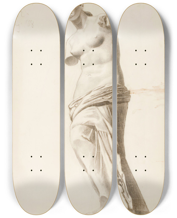 Triptych art skateboard deck of Pekka Halonen Venus Of Milo by Pekka Halonen (1865-1933)