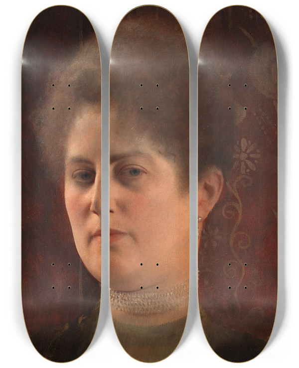 Triptych art skateboard deck of Gustav Klimt Bildnis Einer Unbekannten Frau Frau Heymann by Gustav Klimt (1862-1918)