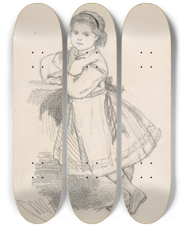Triptych art skateboard deck of Flicien Rops Little Girl by Felicien Rops (1833-1898)