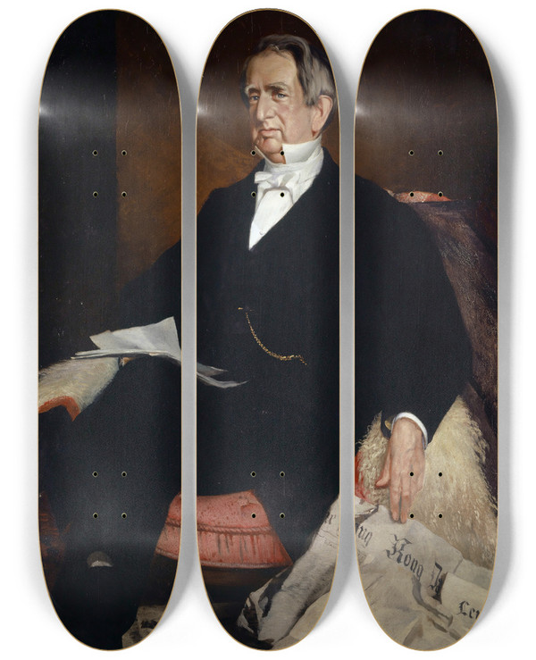 Triptych art skateboard deck of Frank Buchser Portrait Of Us Secretary Of State William H Seward by Frank Buchser (1828-1890)