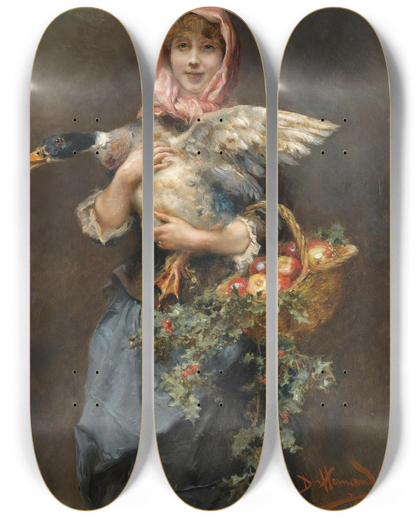 Triptych art skateboard deck of Daniel Hernndez Morillo Muchacha Conpato Theduck Girl by Daniel Hernandez Morillo (1856-1932)
