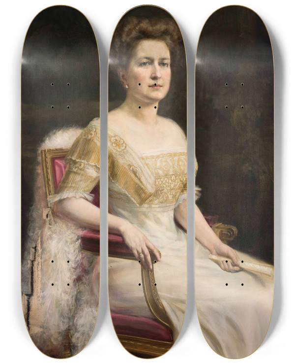 Triptych art skateboard deck of Jan Kauzik Portrait Of Stefania Kronenberg by Jan Kauzik (1860-1930)