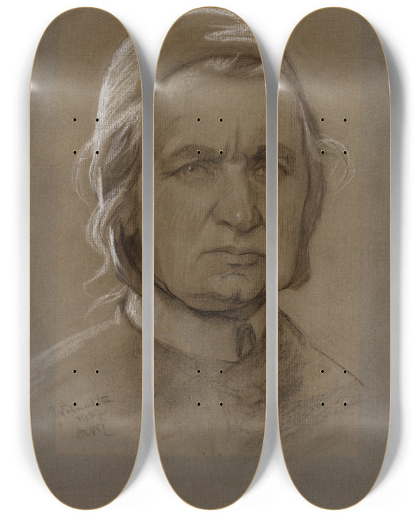 Triptych art skateboard deck of Ottilie Wilhelmine Roederstein Selbst Als Autopilotin by Ottilie Wilhelmine Roederstein (1859-1937)