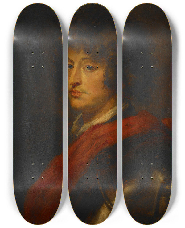 Triptych art skateboard deck of Follower Of Peter Paul Rubens Young Man In Armor by Follower Of Peter Paul Rubens (1577-1640)