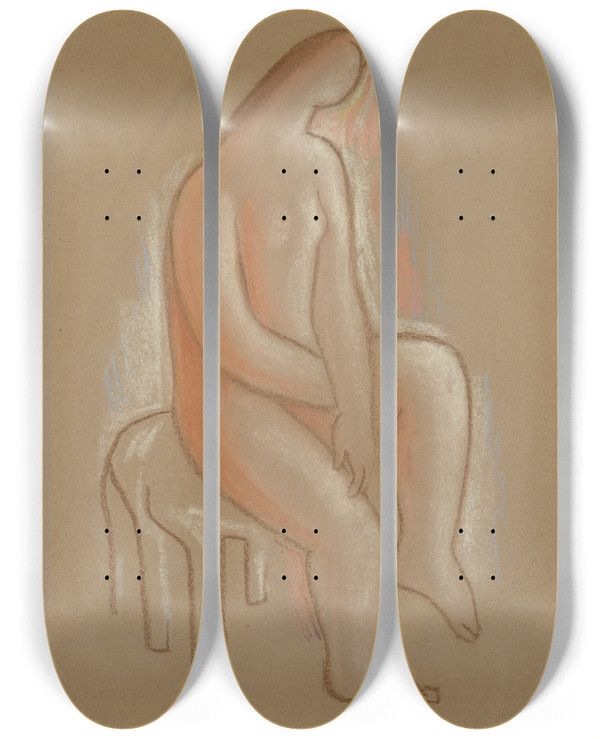 Triptych art skateboard deck of Mikul Galanda Seated_1 by Mikulas Galanda (1895-1938)