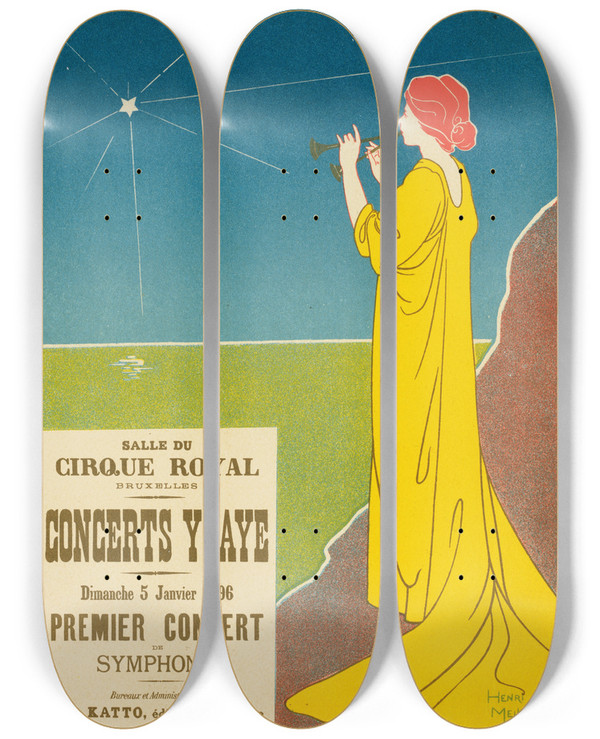Triptych art skateboard deck of Georges Meunier Concerts Ysaye by Georges Meunier (1869-1942)