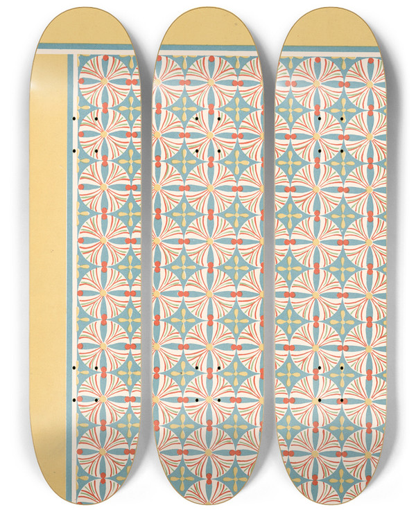 Triptych art skateboard deck of Gustave Jquier 41 Plafond Du Tombeau Damenemhat N 82 by Gustave Jequier (1868-1946)