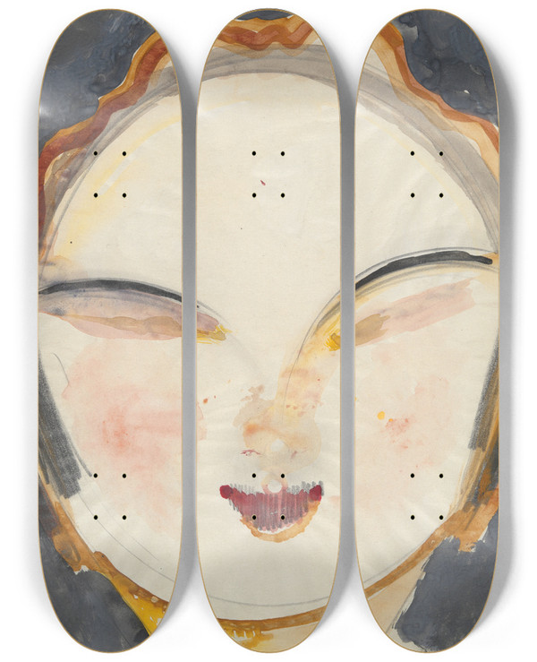Triptych art skateboard deck of Gustaw Gwozdecki Head_5 by Gustaw Gwozdecki (1880-1935)