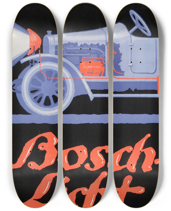 Triptych art skateboard deck of Lucian Bernhard Boschlicht by Lucian Bernhard (1883-1972)