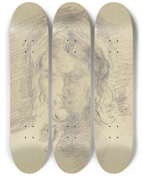 Triptych art skateboard deck of Angilbert Gbel Female Head_2 by Angilbert Gobel (1821-1882)