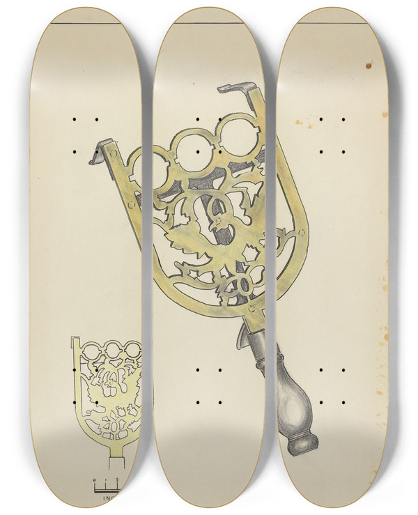 Triptych art skateboard deck of Hans Korsch Trivet by Hans Korsch